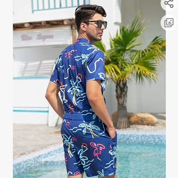 Men's Shorts Romper Hawaiian 80s 90s Large - Picture 2 of 11